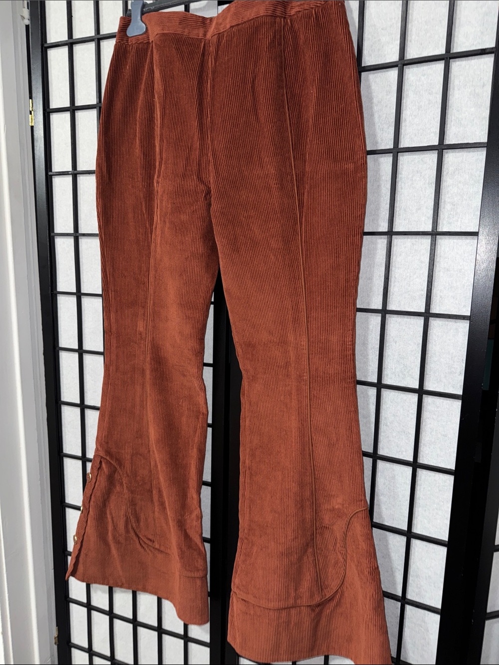 FARM Rio L Brown Corduroy Flare Pants  High Rise Button Detail Retro Wide Leg - Picture 14 of 15
